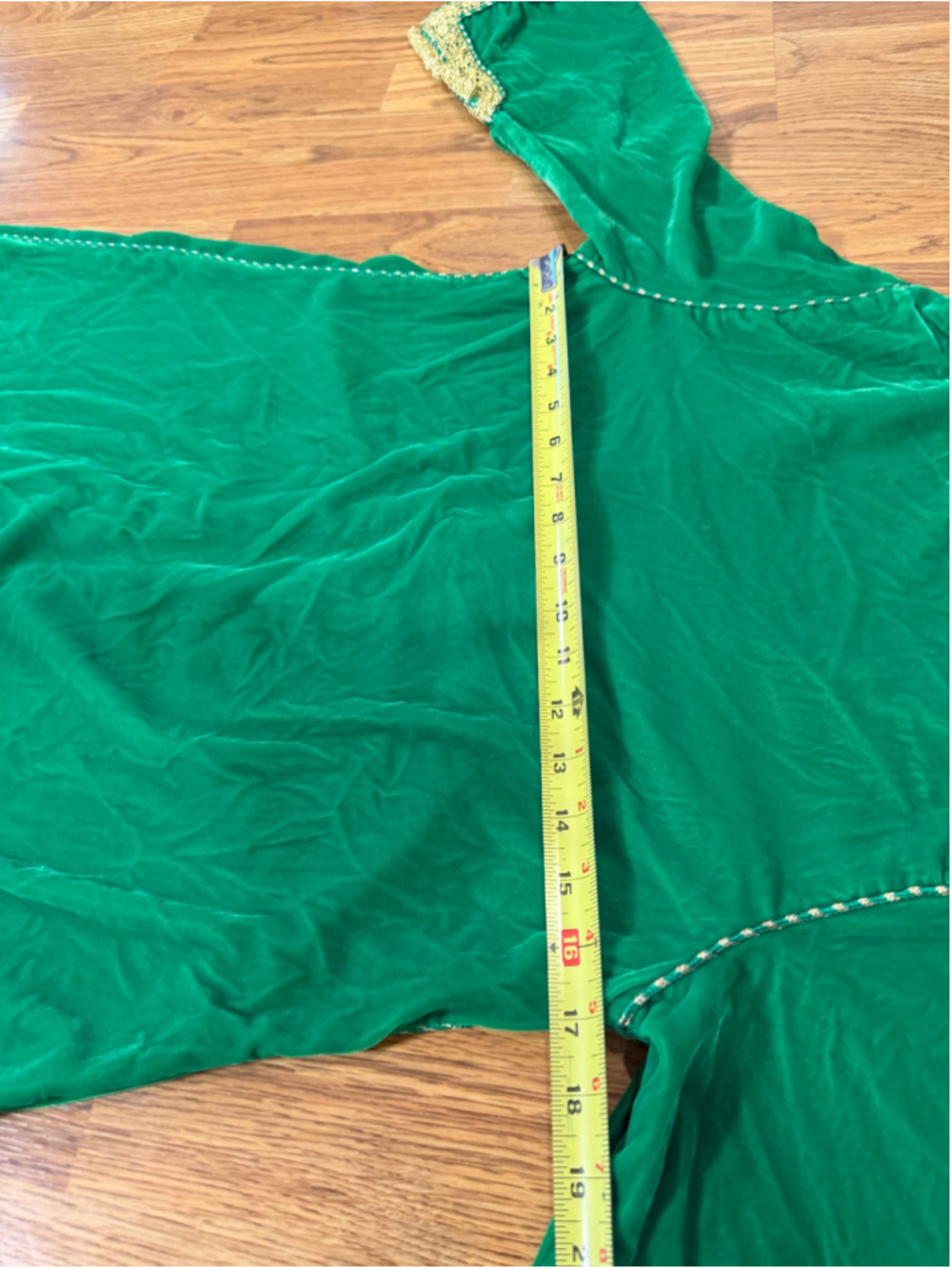 Emerald Green Velvet Kaftan Caftan Gold Metallic Trim Small - Picture 9 of 10